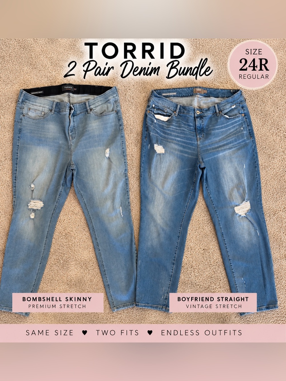 torrid Light Blue Distressed Denim Bundle - 2 Pair Boyfriend & Skinny size 24 R